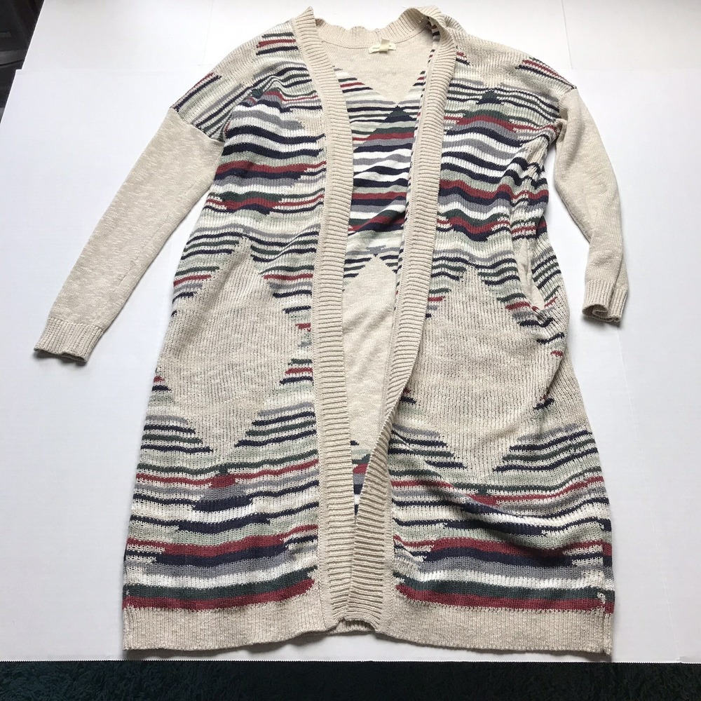 Silence + Noise Striped Long Open Front Duster Sweater Size Small A736
